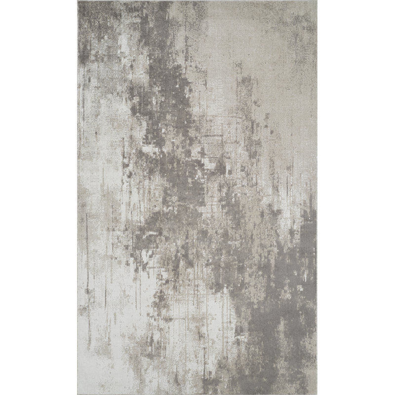 Machine Washable Liam Gray/Beige Rug, Rectangle 5' x 8'