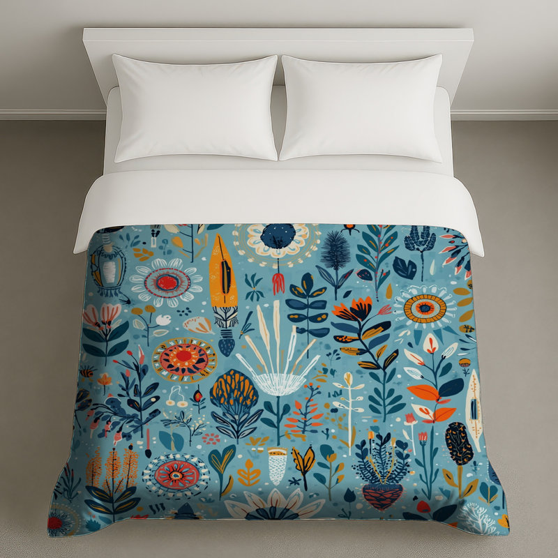 Housses de couette florales à motif abstrait bleu, Twin