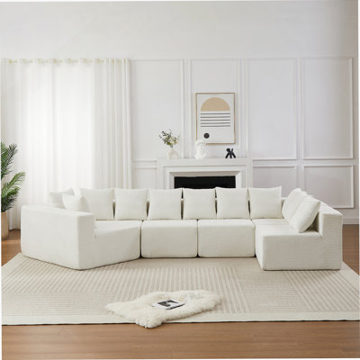 Boneless Extra-Large L-Shaped Modular Deep-Seat Sectional Sofa With Recliner And Pillows, No Assembly Needed.