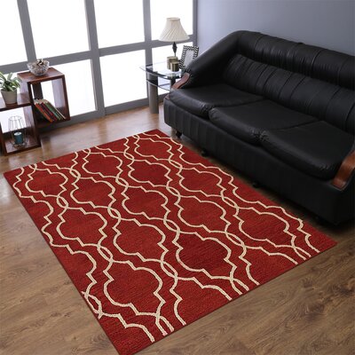 Biermann HAND TUFTED WOOL ECO-FRIENDLY AREA RUGS, Red Beige Color, Geometric Design -  Alcott HillÂ®, ACOT5829 39310443