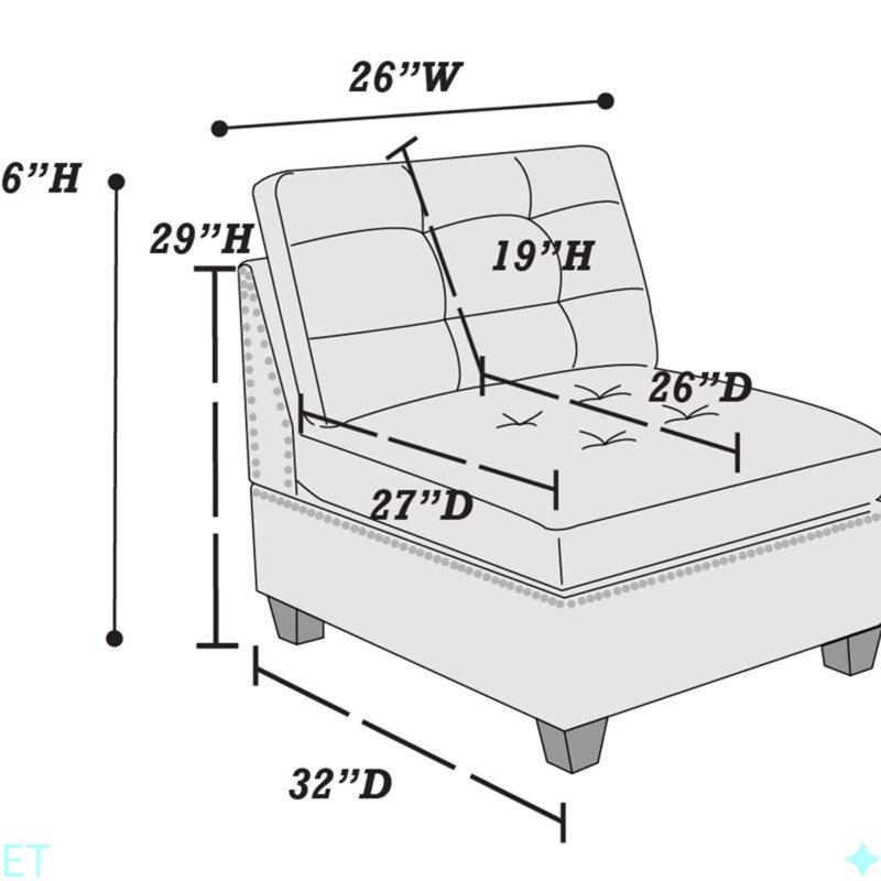 Meuble de salon capitonné sans accoudoirs 1pc, Gris