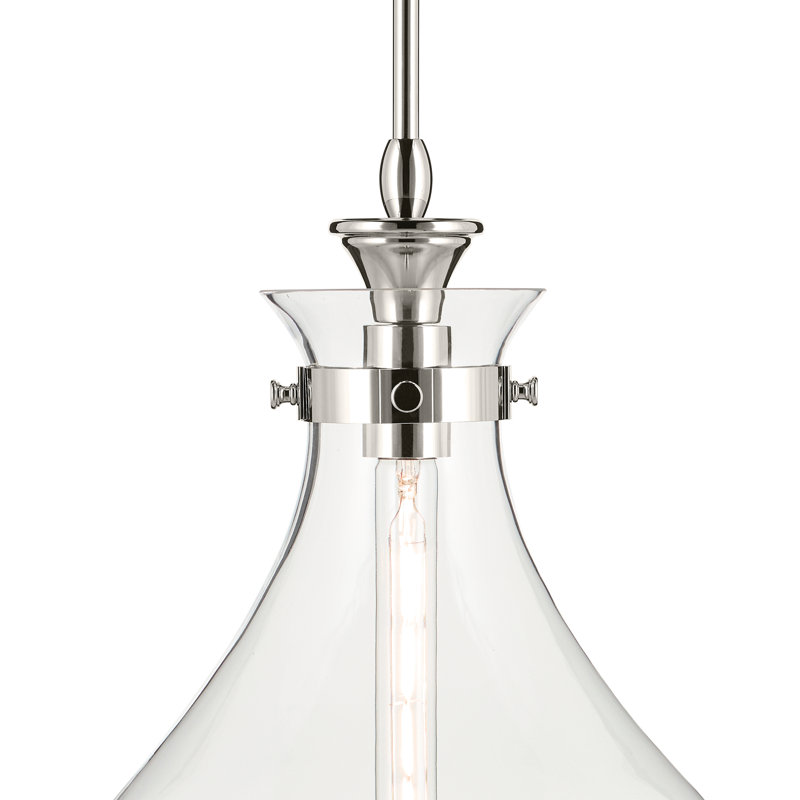Luminaire suspendu 1 lumière avec verre opale, H 23,5 po x l 14 po, Clair, Nickel poli