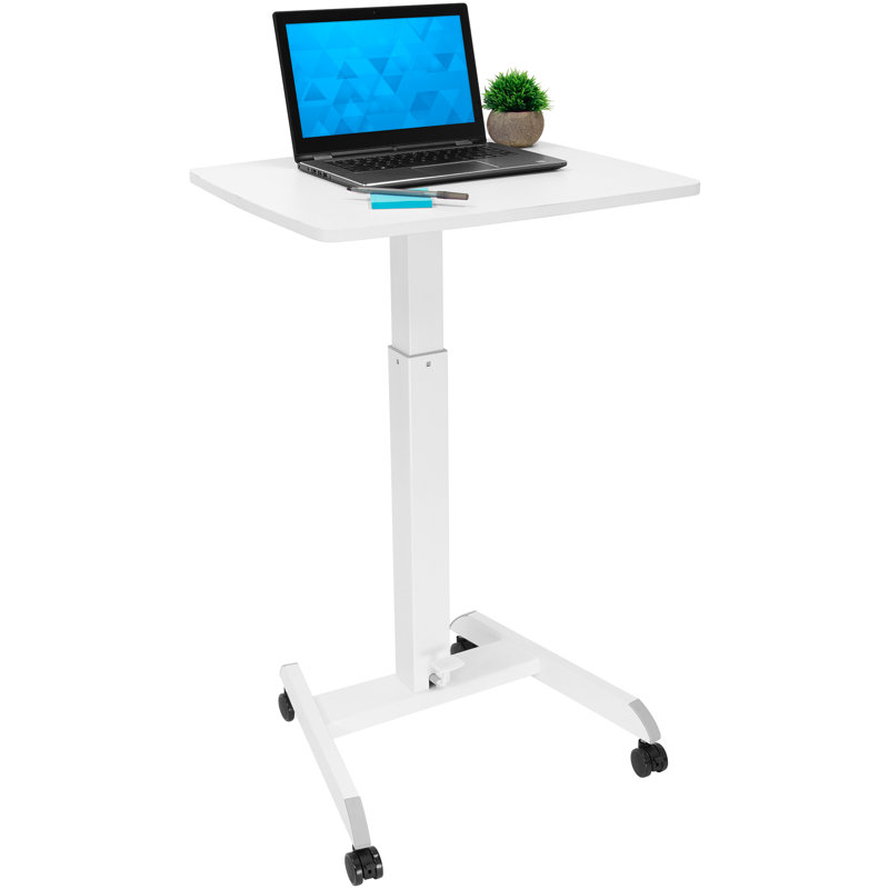 Mount-It! Adjustable Rolling Laptop Desk w/ Wheels, Standing Mobile Workstation Cart w/ Spring Lift