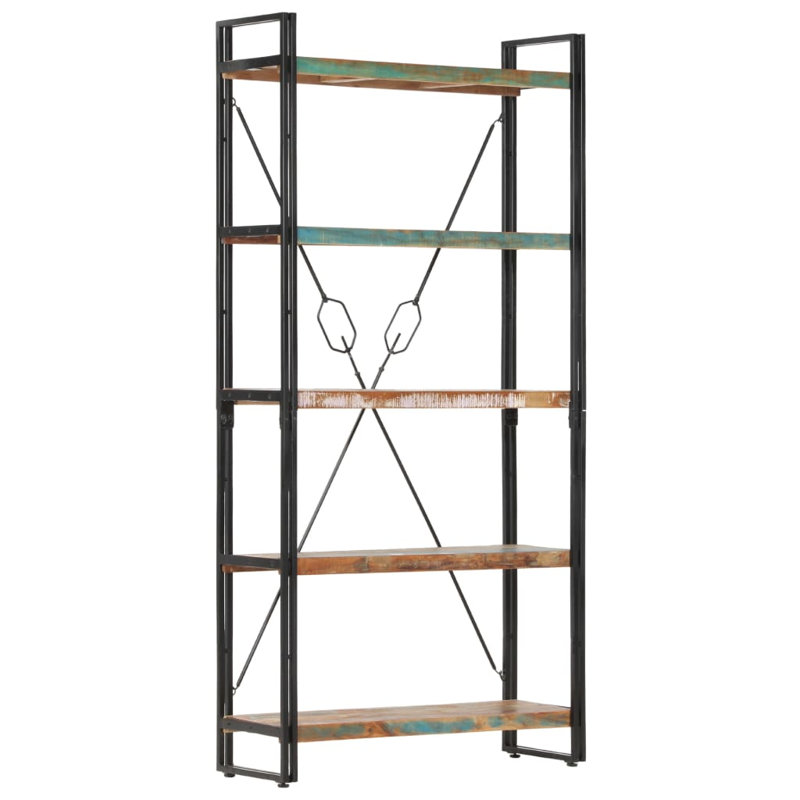 Bibliothèque en bois de manguier massif, Brun, (5 tablettes) H 70,9 po x l 35,4 po x P 11,8 po