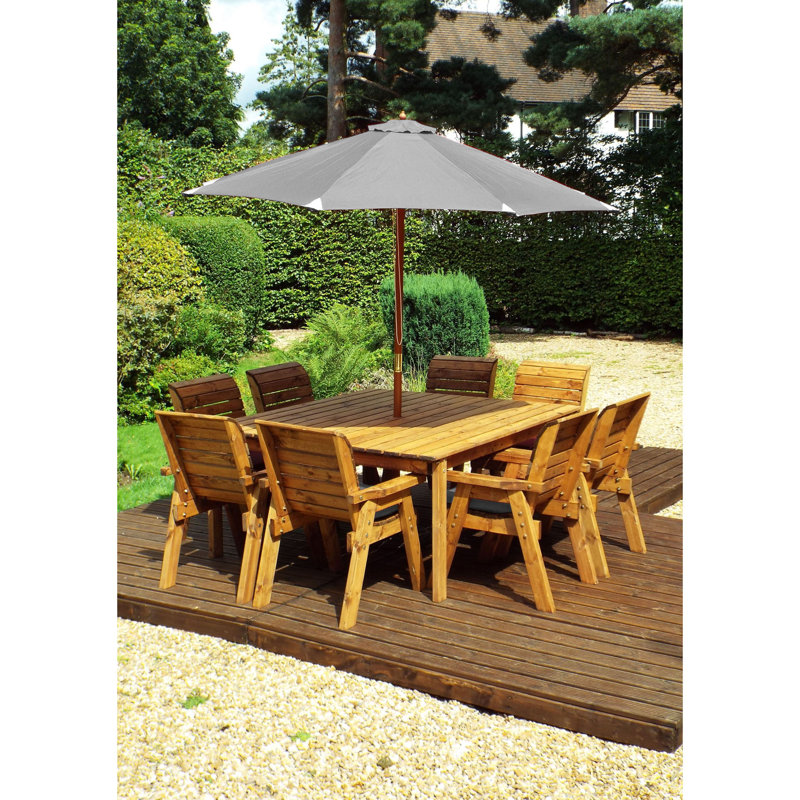 Franco 8 - Person Wood Patio Dining Set with Square Table , Cushions Included, Grey
