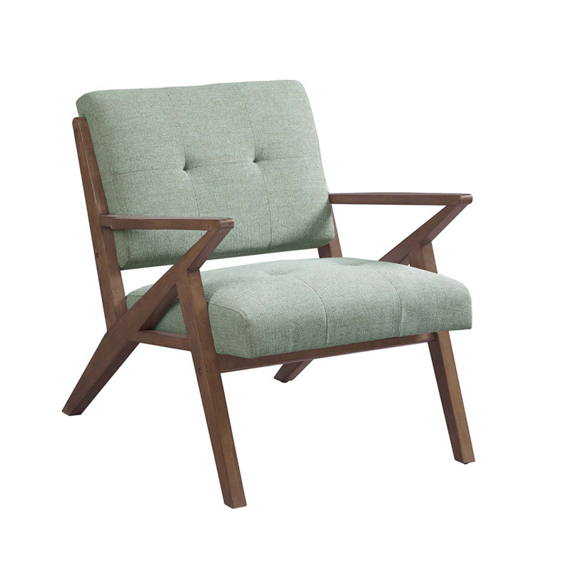 Mid-Century Accent Chair, Upholstered Seat & Back with Wood Frame for Living Room, Bedroom, Green