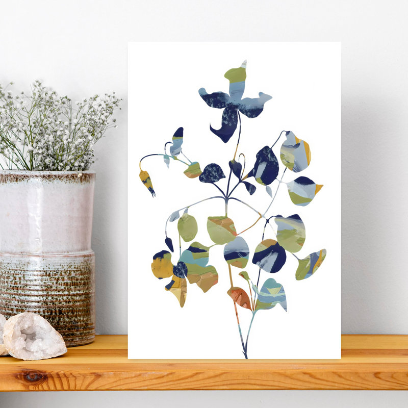 Art floral abstrait bleu, bleu et jaune, 18" H x 12" W