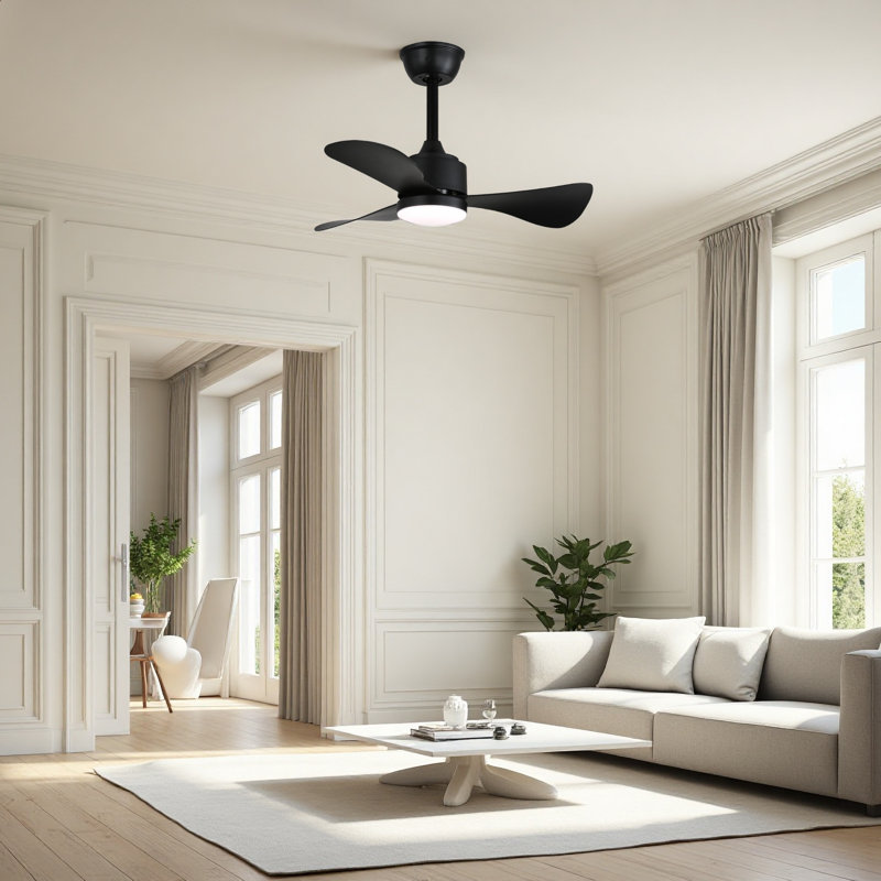 28" Ultra-Quiet Modern Ceiling Fan with 3-Color LED Lighting, Energy-Saving DC Motor & Remote, 3 ABS Blades, Black