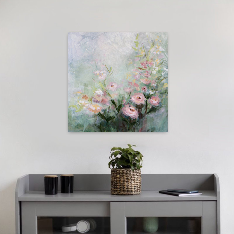 Garden Secrets 1, art floral contemporain, H 18 po x l 18 po