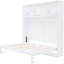Lit double blanc avec armoires murales, peu encombrant pour les chambres d'amis, compartiments de rangement de taille de support de matelas flexible, espaces de vie multi-activités idéaux, configuration absorbante