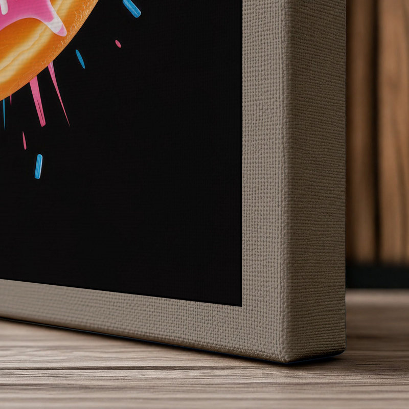 Donut Explosion Modern 1 Piece Wrapped Canvas Wall Art, 36x24 - 91.4 x 61.0 cm, Taupe Border