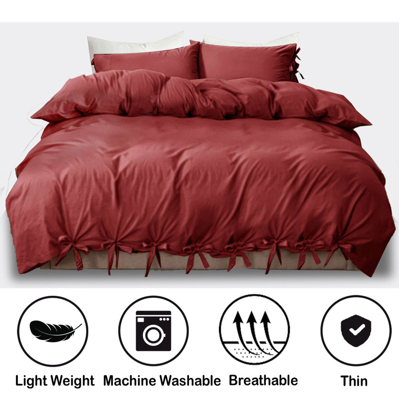 Priyanka Microfiber Solid Colour Duvet Cover Set with Pillowcases, Burgundy, Kingsize