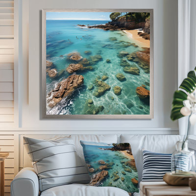 Blue Calm beach Aerial view - Coastal Beach Large Wall Art