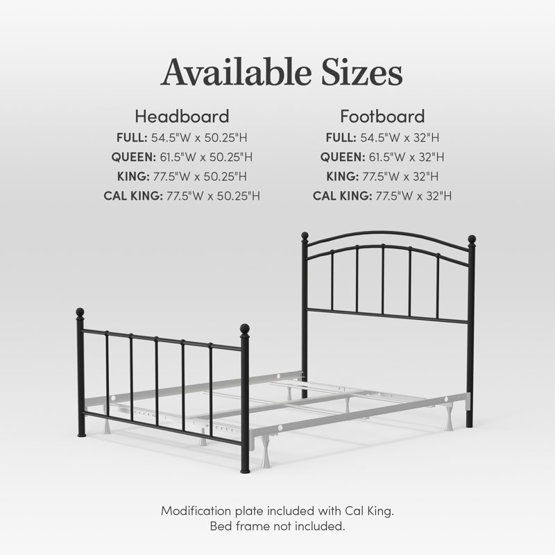 Annaliah Steel Metal Slat Headboard and Footboard, Full