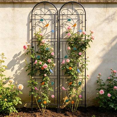 2 Pack Outdoor Metal Garden Trellis Landscaping Trellis With Vibrant Birds Flowers For Climbing Plants