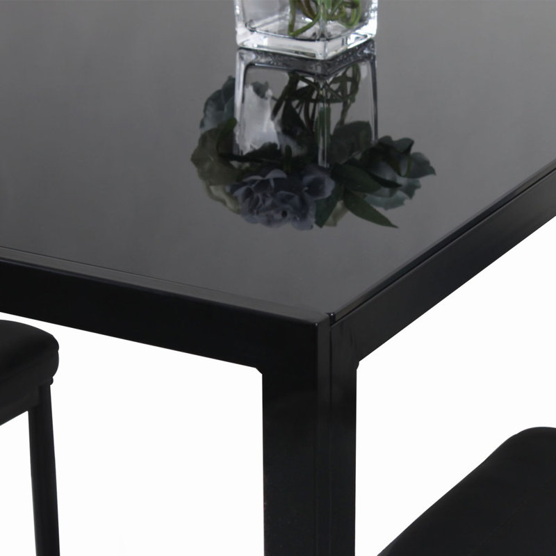 Emmye Glass Top Metal Base Dining Table, Black