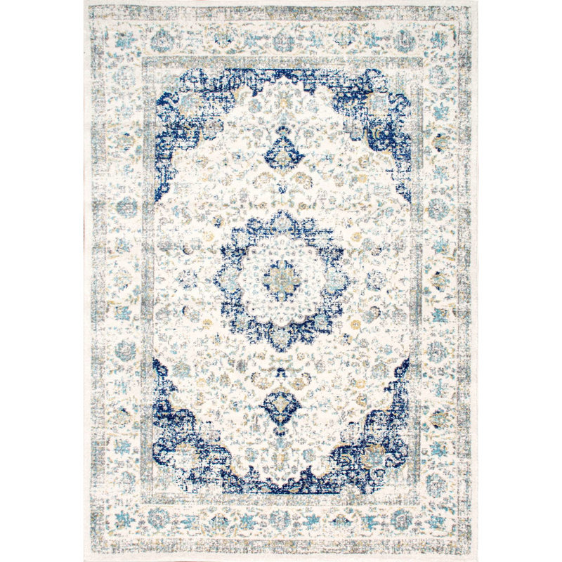 Juliea Distressed Medallion Oriental Power Loom Performance Rug, Rectangle 4' x 6'