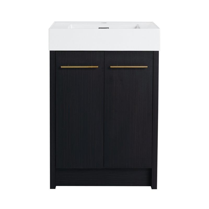 Meuble-lavabo autoportant de 24 po avec lavabo en résine et porte à fermeture douce
