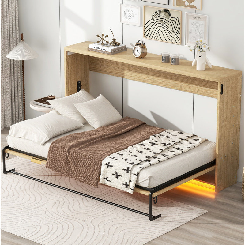 Lit escamotable simple avec lumière DEL, peut être plié dans une armoire, naturel