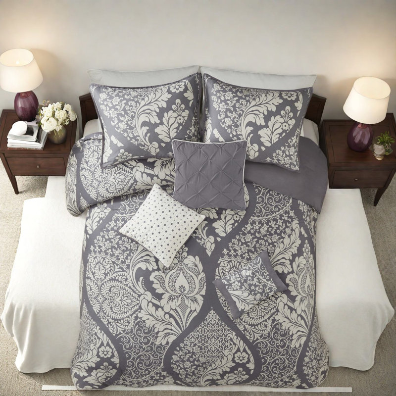 Ensembles de literie en coton de qualité supérieure, rembourrage en polyester hypoallergénique, design gris contemporain pour plus de confort