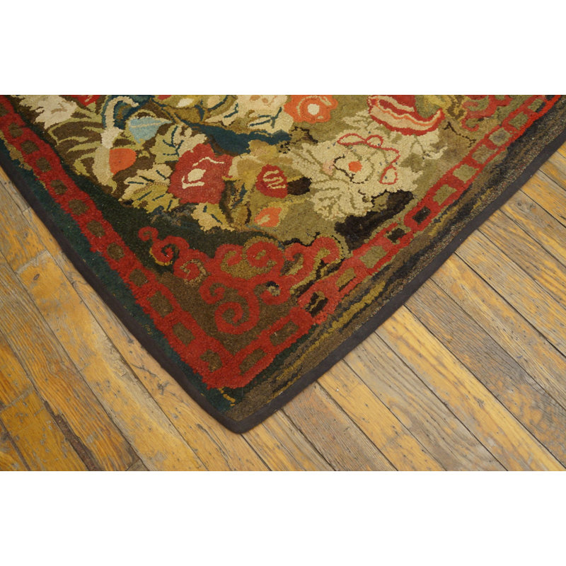 Antique Hooked American Wool Small Scatter Size 1890s Rug