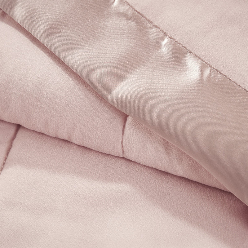 Couverture légère en duvet synthétique avec bordure en satin, Lit simple, Rose