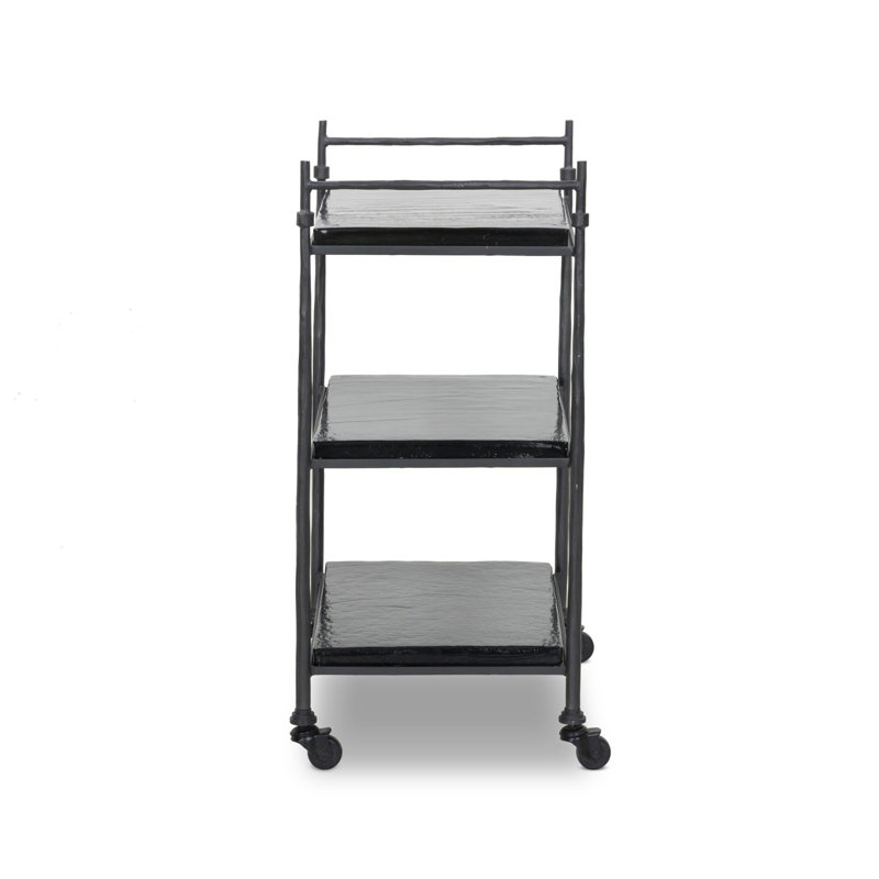 Teagan Bar Cart-Smoked Black Cast Glass