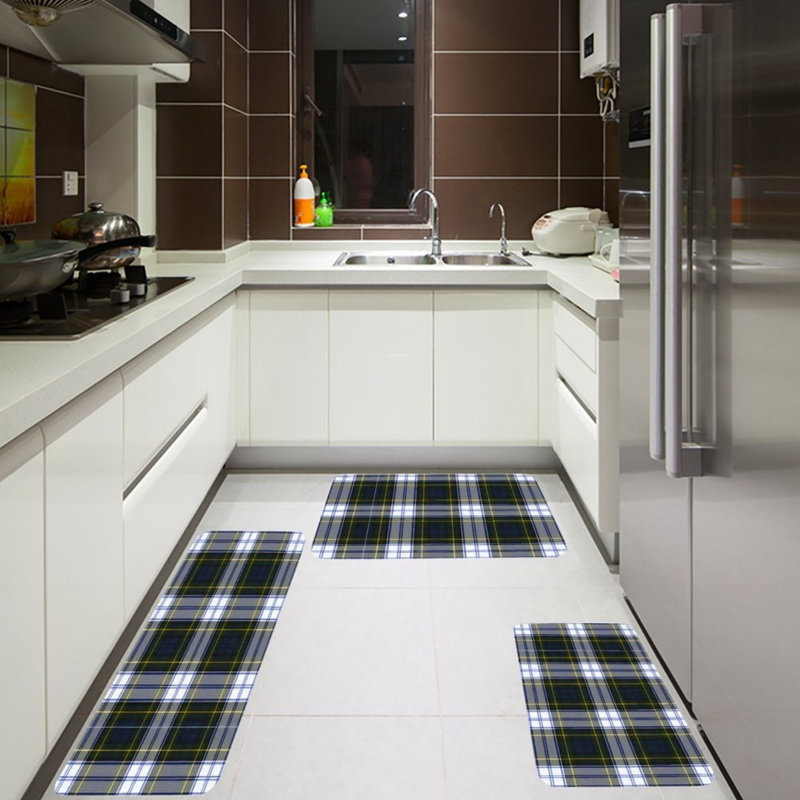 Tapis de cuisine 3 pièces Classic, Noir / blanc / jaune à carreaux