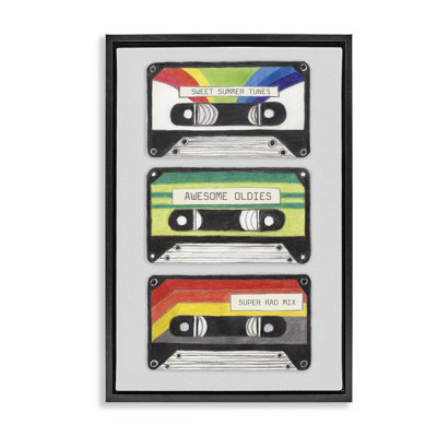 Retro Cassette Tapes Framed Floater Canvas by Connie Resch