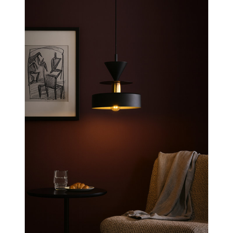 1 - Light Matte Black Drum Pendant, Black