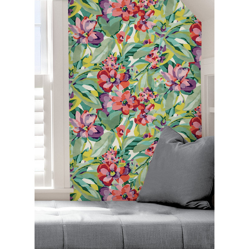 Papier peint adhésif Heather Belles Fleurs, Bleu / Vert / Rouge