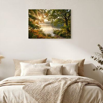 «Gallery Wrap», art mural sur toile pour le salon, la chambre à coucher, le bureau ou le vestibule - décoration murale décorative avec lac Sunset