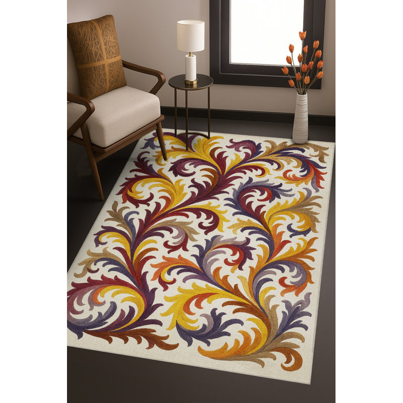MOSSO Blue Ethnic Floral Vintage Washable Woven Backing Area Rug, 3'3" x 6'7"