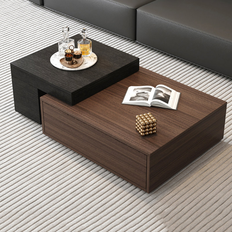 Table basse carrée de style luxueux, Noir / bois brun foncé