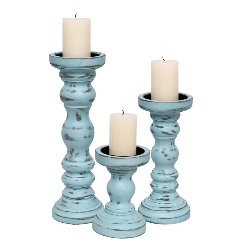 Ensemble de 3 chandeliers en bois pour chandelier Farmhouse, Bleu