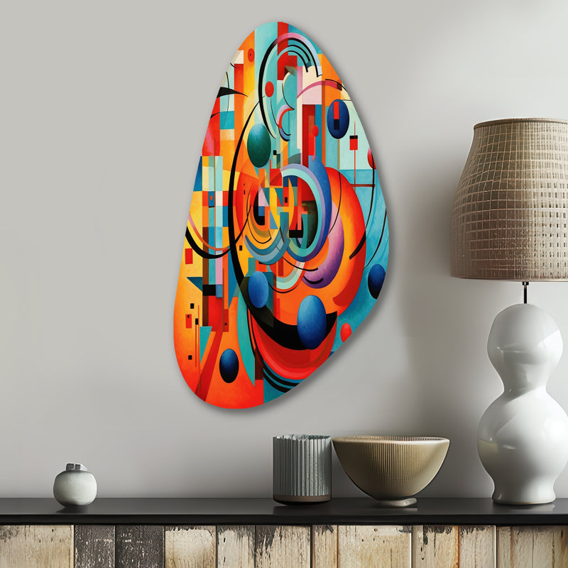 Cleman - formes abstraites, impression murale asymétrique, décoration murale en métal orange, H 31 po x l 17 po