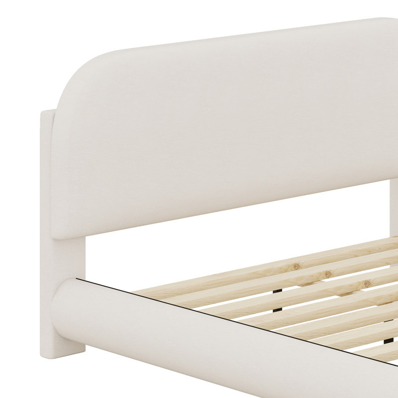 Lit plateforme tapissier de forme incurvée avec tissu épais, Beige