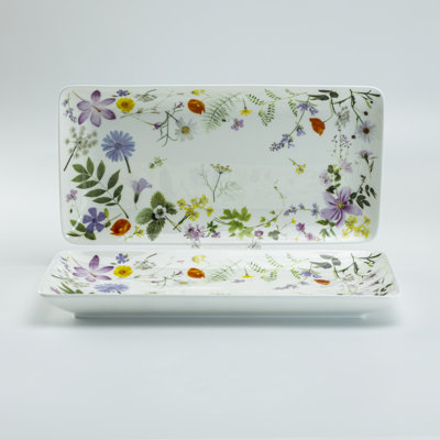 Ensemble de 2 pièces de pain de prairie d'été en porcelaine tendre, plateau à sandwich. Blanc.