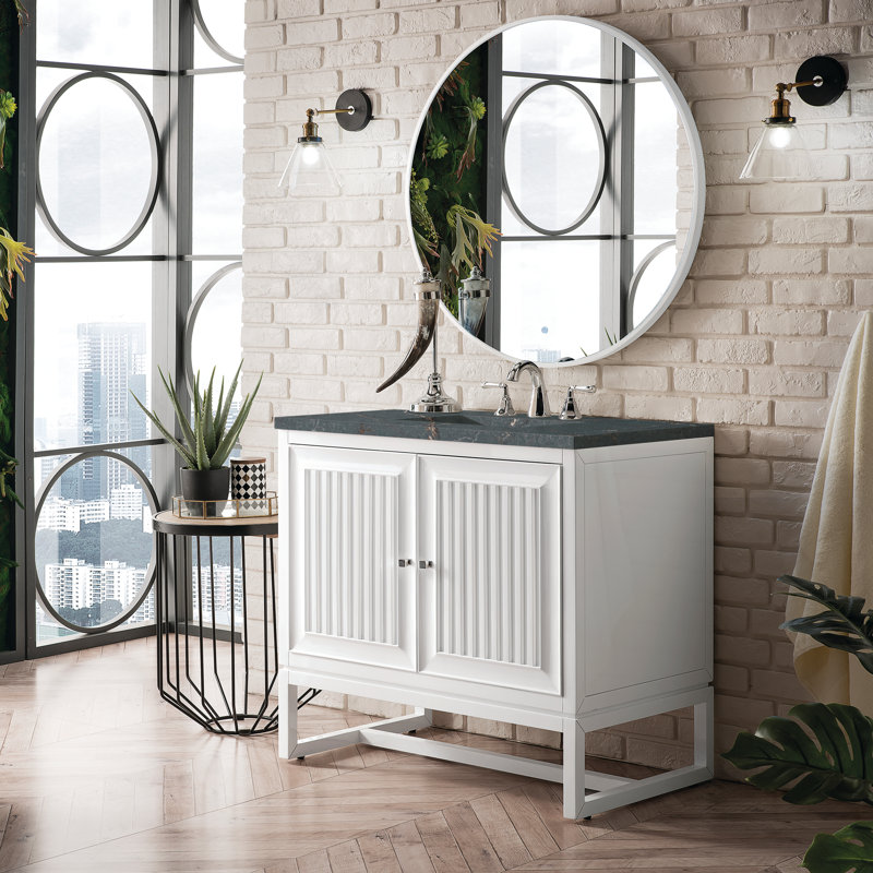Athens 36'' W Single Vanity, Glossy White, Parisien Bleu, 8" Widespread