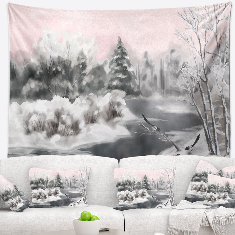 Tapisserie de vecteur aquarelle gris hiver Landscape, H 50 po x l 60 po