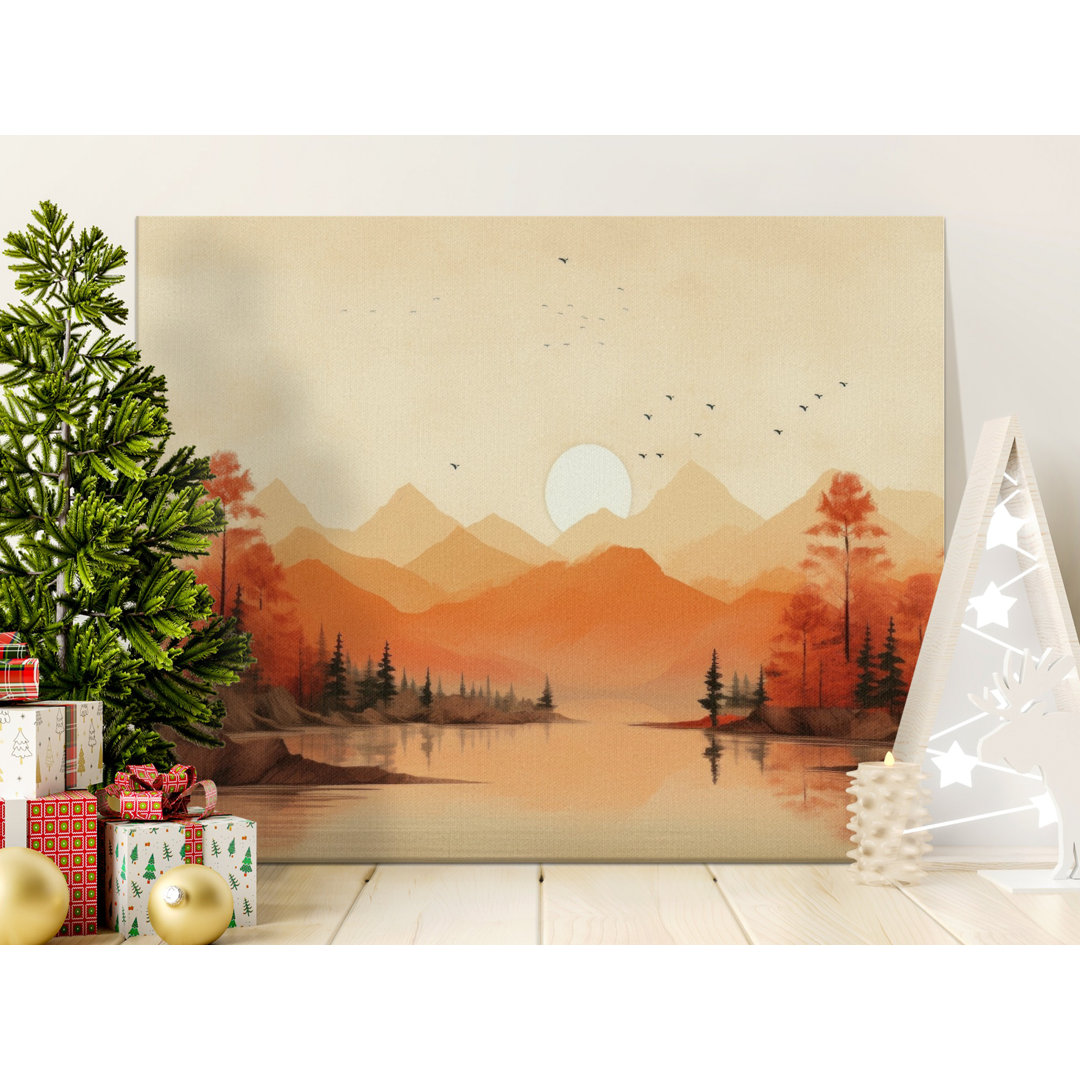 Serene Autumn Landscape Canvas Print | Peaceful Mountain Lake Wall Art | Minimalist Nature Home Decor
