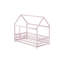 Lit simple en bois avec structure de toit, garde-corps de sécurité, rose