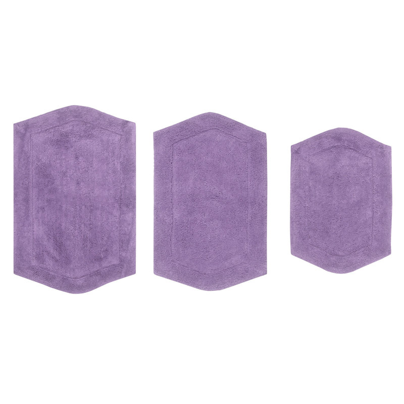 Morissette 100% Cotton Bath Rug, Non-Slip, Quick Dry, Machine Washable - 3 Piece Set, Purple