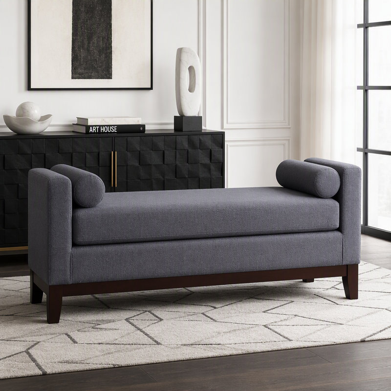 Grand repose-pieds rembourré en tissu avec coussins, Dark Grey
