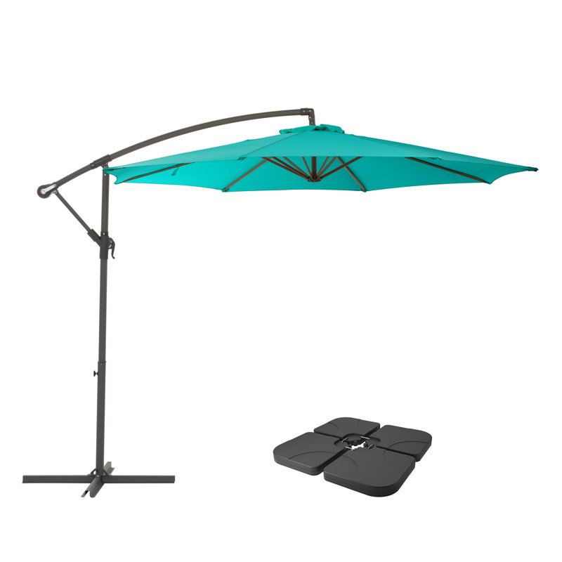 Parasol en porte-à-faux 9,6 pi avec base de comptoir Helland, Bleu turquoise