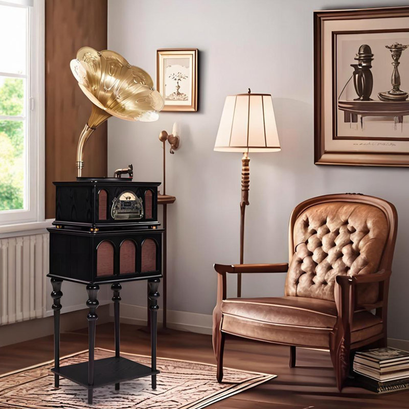 67.72"Retro Black Record Player with Bluetooth Speaker Integrated Phonograph and CD Playback