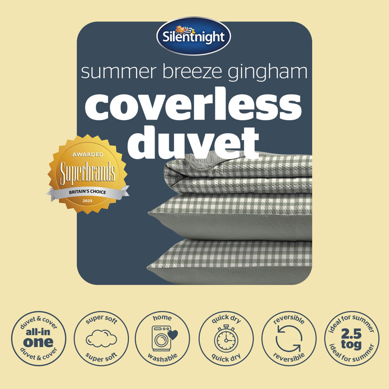 Silentnight Summer Breeze Duvet And Pillowcase Set, 2.5 Tog, Lightweight and Cool, Super King, Sage Gingham