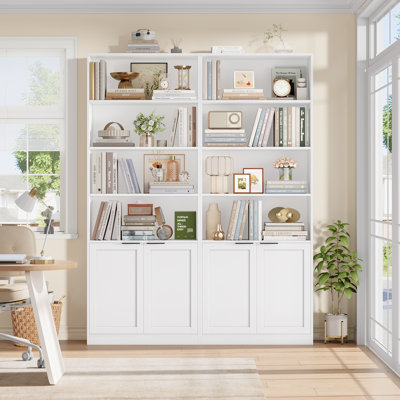 73.2" H 6-Tier Bookcase, Single Row Bookshelf with 2-Door Cabinet & 4 Open Shelves for Office Living Room