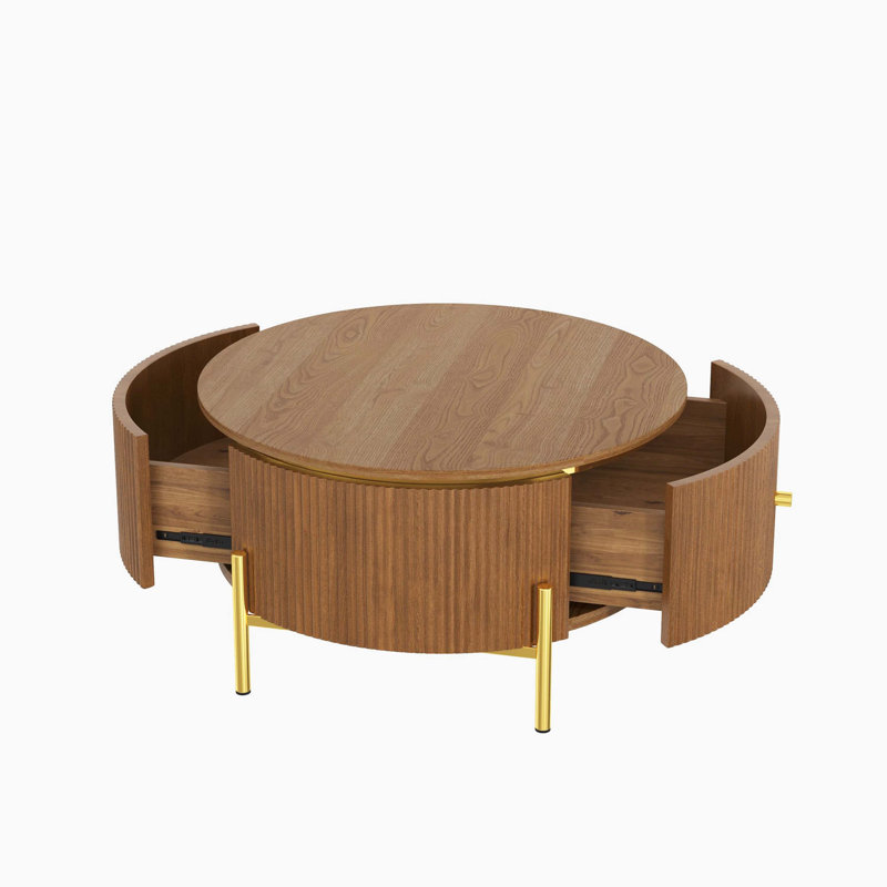 Table basse ronde avec grands tiroirs de rangement
