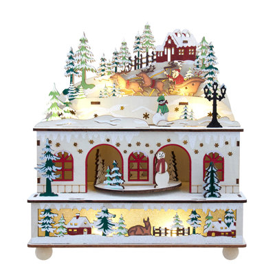  9" Battery Operated Lighted Musical Snowy Country House With Santa Table Piece